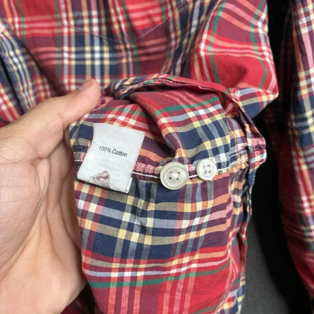 J Crew Lightweight Button Down Shirt Men Large Plaid Long Sleeve Coastal Preppy